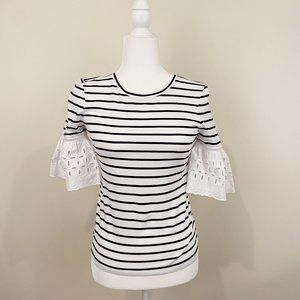 NWT Ann Taylor Petite Stripe Eyelet Sleeve Top